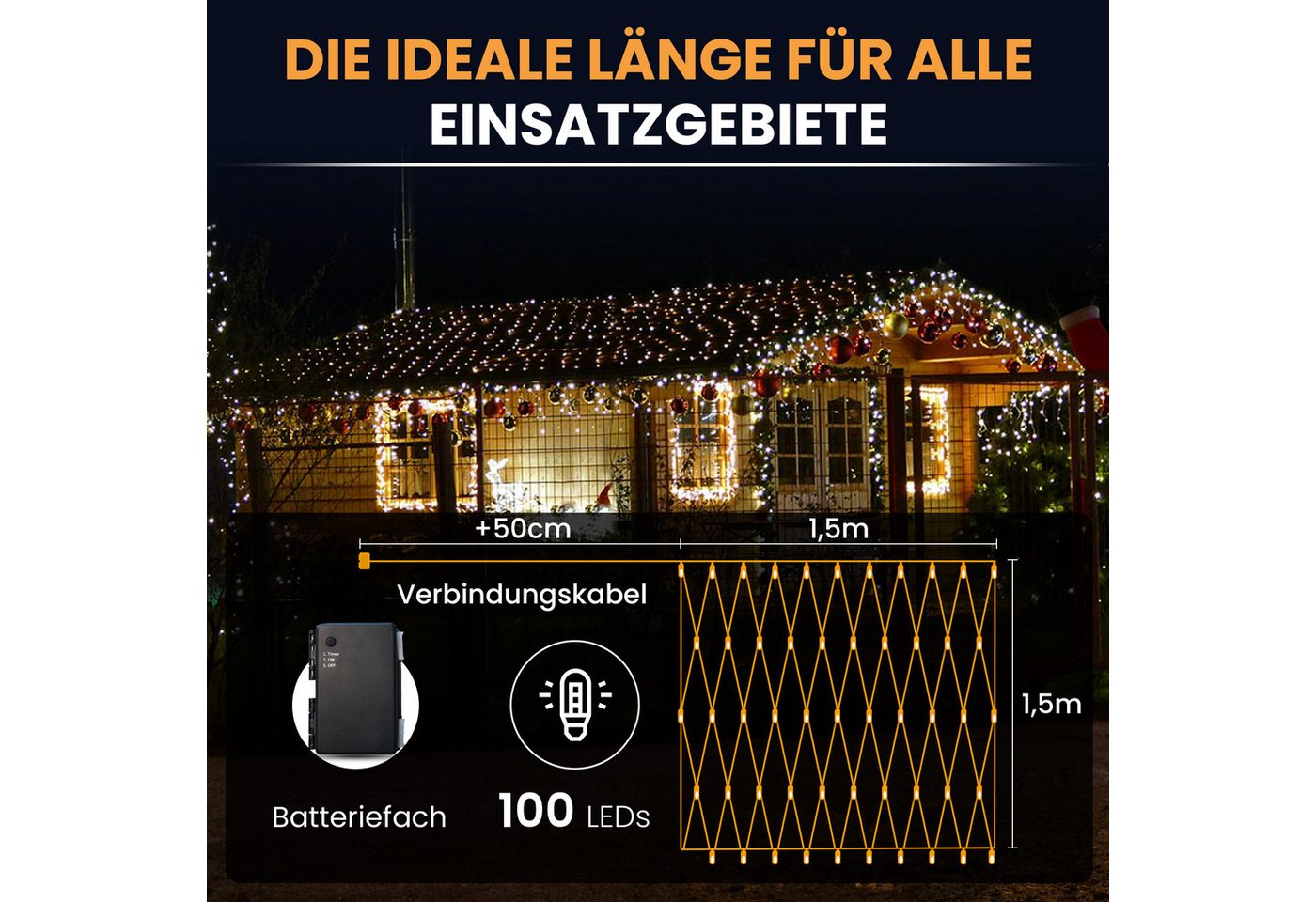 Gartenpirat Lichternetz mit warmweißen LEDs und Timer Batteriebetrieben Bild 5
