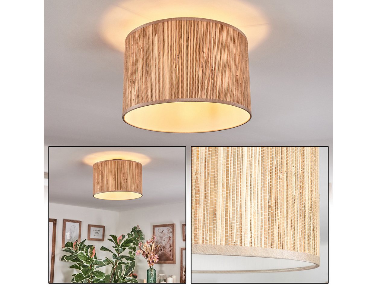 hofstein Deckenleuchte Deckenlampe aus Metall/Seegras/Stoff in Schwarz/Natur/Beige, modenre Leuchte im Boho-Design (35 cm), E27, Esszimmer, Flur Bild 2