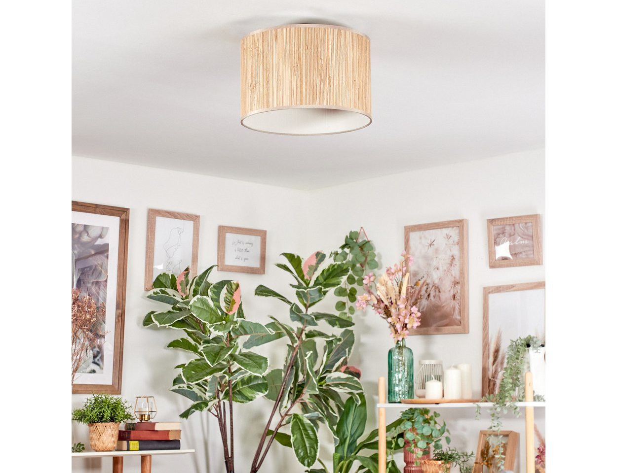 hofstein Deckenleuchte Deckenlampe aus Metall/Seegras/Stoff in Schwarz/Natur/Beige, modenre Leuchte im Boho-Design (35 cm), E27, Esszimmer, Flur Bild 5