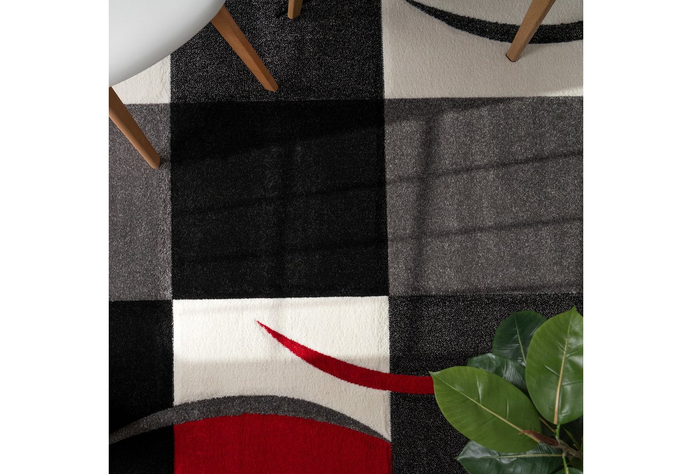 KADIMA DESIGN Teppich Karo Wohnzimmer 100% Polypropylen schmutzabweisend Teppich Kurzflor, Läufer, Höhe: 16 mm, Florhöhe: 12 mm, 100% Polypropylen, Rechteckig, 60x110cm, Rot Bild 4