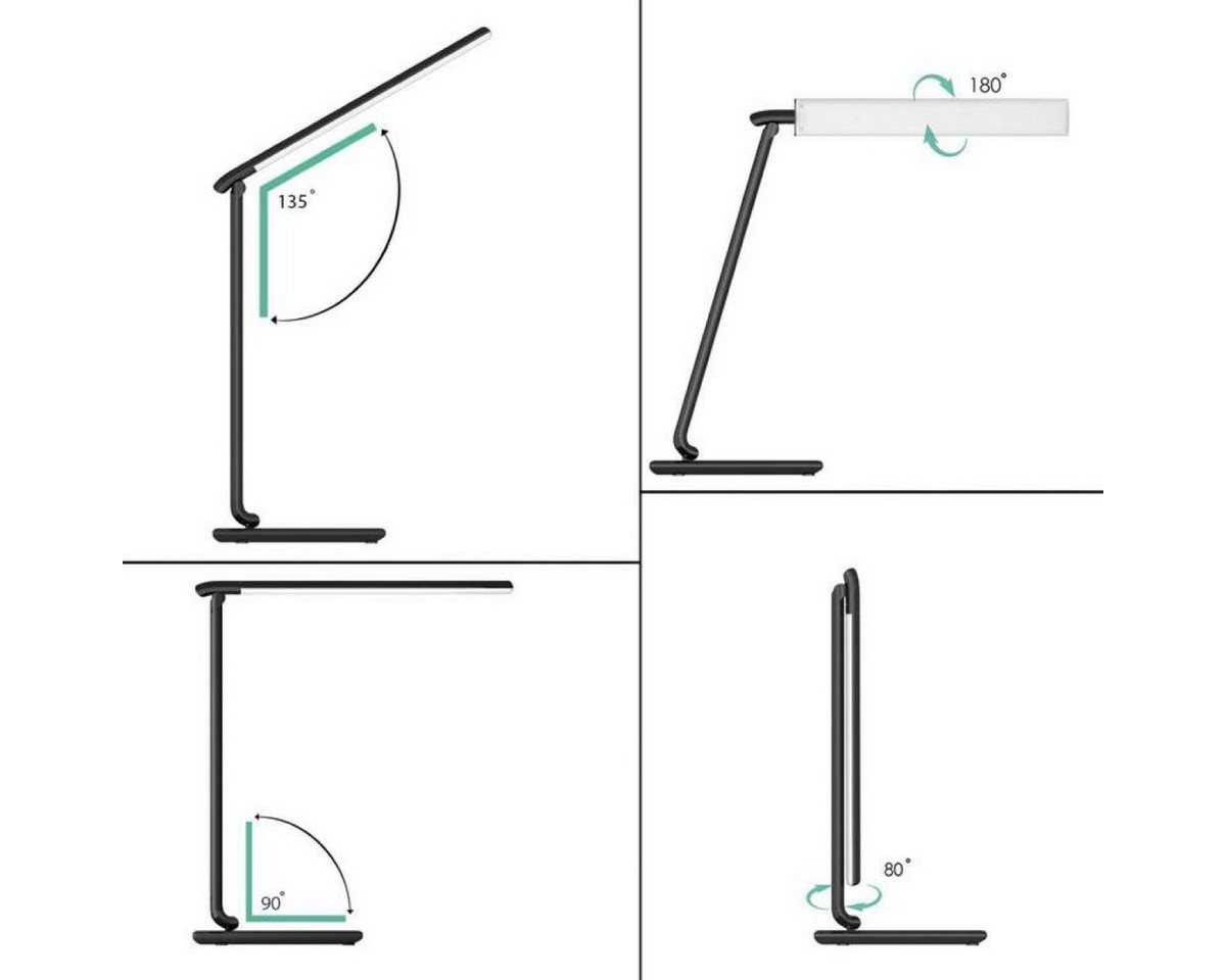 AUKEY LED Tischleuchte Schreibtischlampe LED Dimmbare Tischlampe 5 Helligkeitsstufen Faltbar, Faltbare Tischlampe, LED fest integriert, Neutralweiß, Warmweiß, Tageslichtweiß, USB-Ausgang, Farbtemperatur 3000-6000K, verstellbarer Winkel, Timer