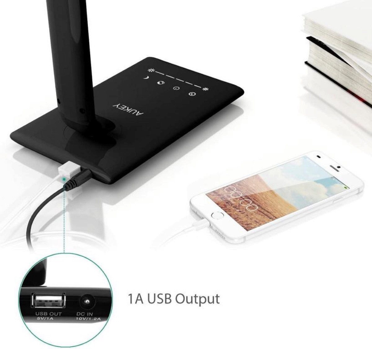 AUKEY LED Tischleuchte Schreibtischlampe LED Dimmbare Tischlampe 5 Helligkeitsstufen Faltbar, Faltbare Tischlampe, LED fest integriert, Neutralweiß, Warmweiß, Tageslichtweiß, USB-Ausgang, Farbtemperatur 3000-6000K, verstellbarer Winkel, Timer Bild 3