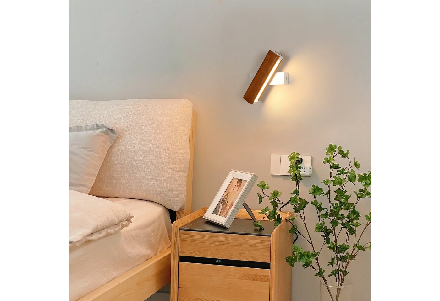 Riserva Wandleuchte Moderne LED Wandleuchte Holz 21cm 4W Warmweiß 3000K 220V, LED wechselbar Bild 5