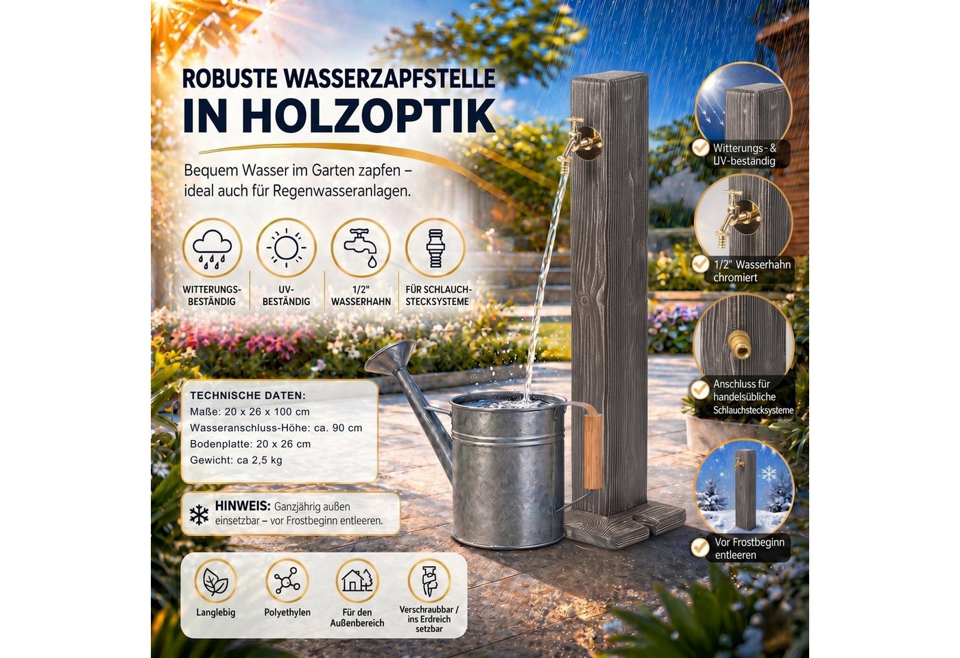 YourCasa Gartenbrunnen Forest Wassersäule Garten Holzoptik, Made in Europe, Holzoptik, Bodenplatte Bild 2