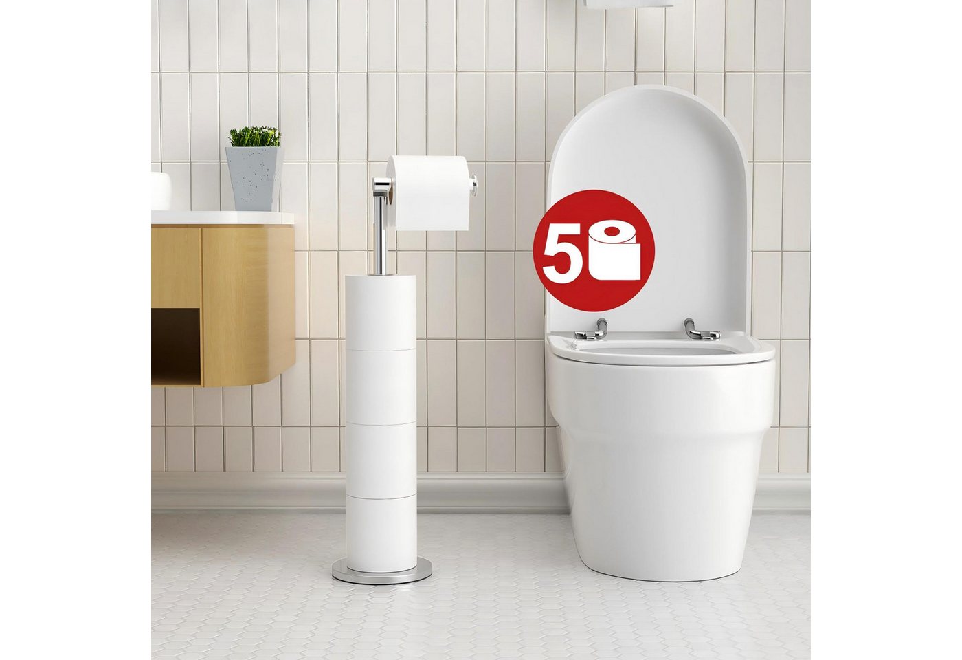niffgaff Toilettenpapierhalter Stehender Klopapierhalter aus Edelstahl (1-St), für 5 Rollen, wasserdicht ohne Bohren mit Aufbewahrung Bild 2