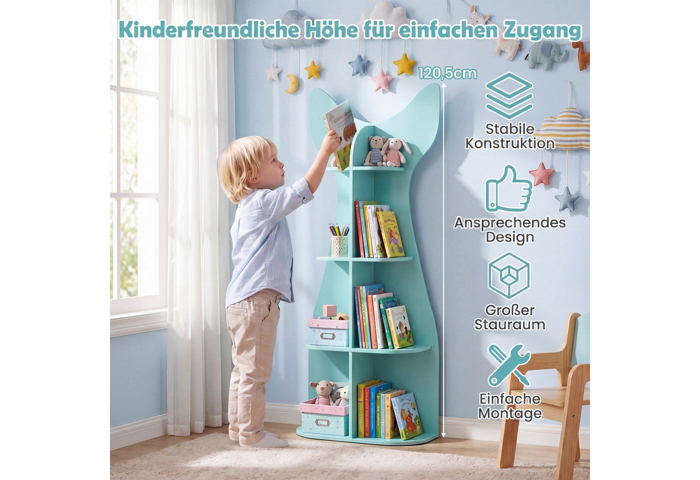 COSTWAY Kinderregal, Kinder Bücherregal in Fischschwanzform mit 8 offenen Fächern Bild 5