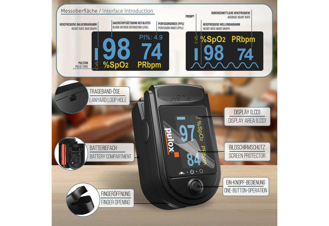 pulox Pulsoximeter PO-200A Solo mit Alarm und Pulston Bild 2