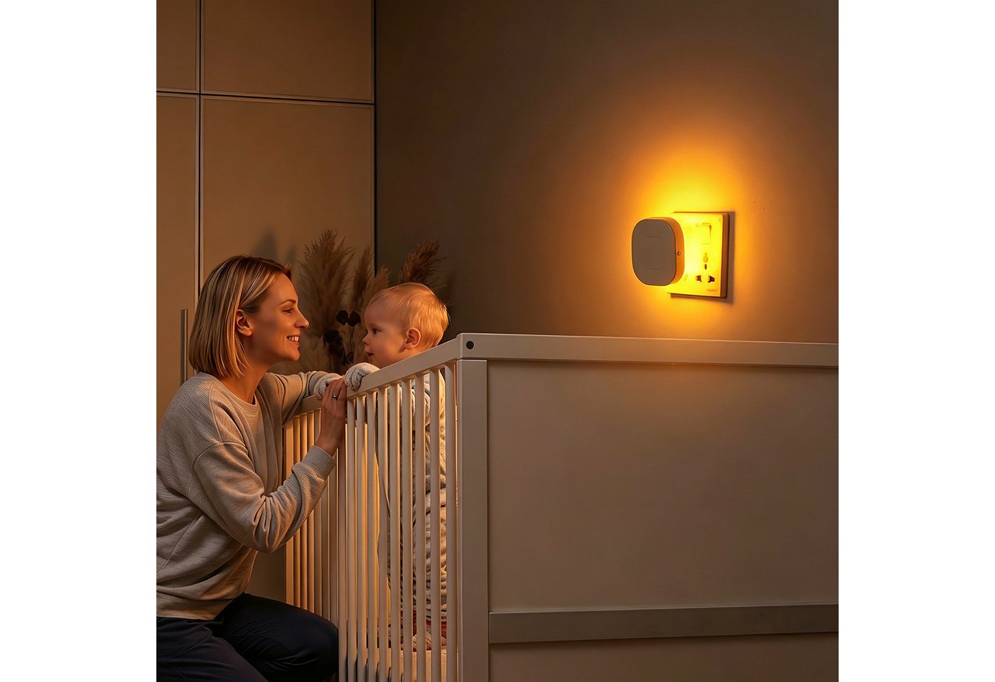 oyajia LED Nachtlicht 2xLED Nachtlicht mit Bewegungsmelder, Helligkeit stufenlos regulierbar, LED fest integriert, Nachtlicht Steckdose für Kinderzimmer, Treppenhaus, Schlafzimmer,Küche Bild 2