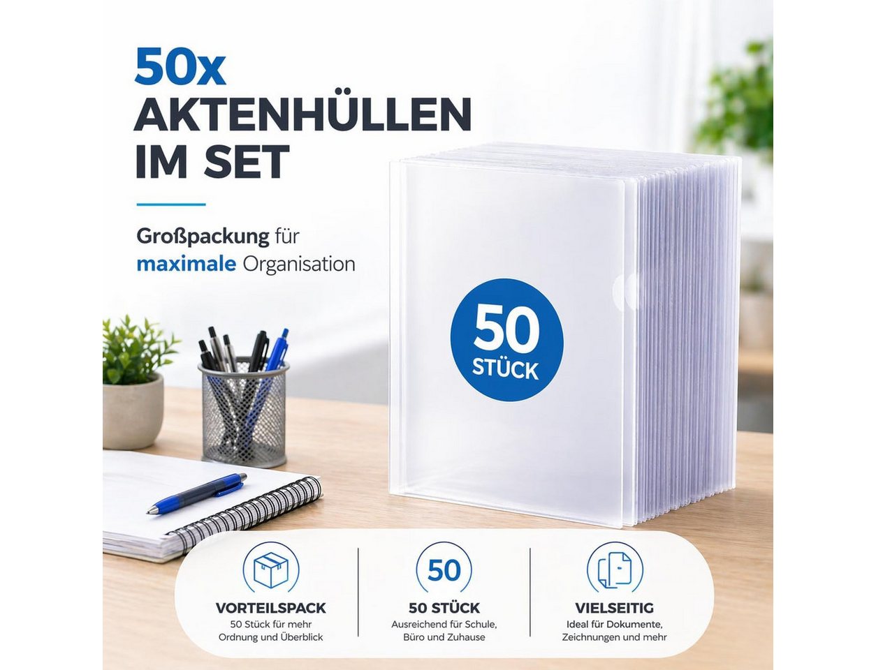 TK Gruppe Prospekthülle 50x Aktenhüllen A4 transparent – Seitlich offene Klarsichthüllen Bild 3