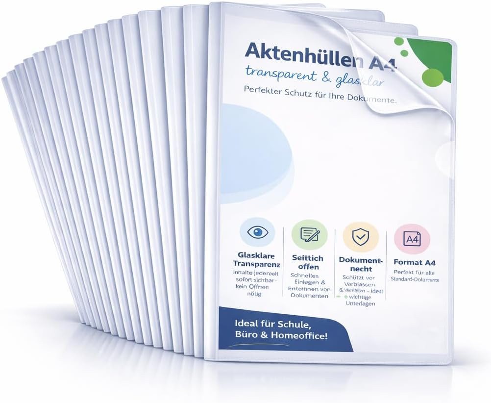 TK Gruppe Prospekthülle 50x Aktenhüllen A4 transparent – Seitlich offene Klarsichthüllen Bild 4