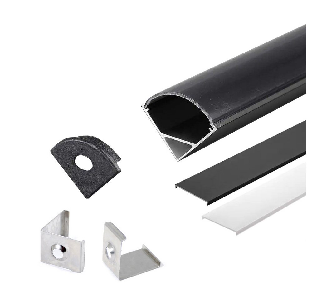 ENERGMiX LED-Stripe-Profil 2m schwarzer Alu Profile Alu Schiene LED Kanal System für LED-Streifen, 200 x 1,58 x 1,58 cm (LxBxH), Material: Aluminium