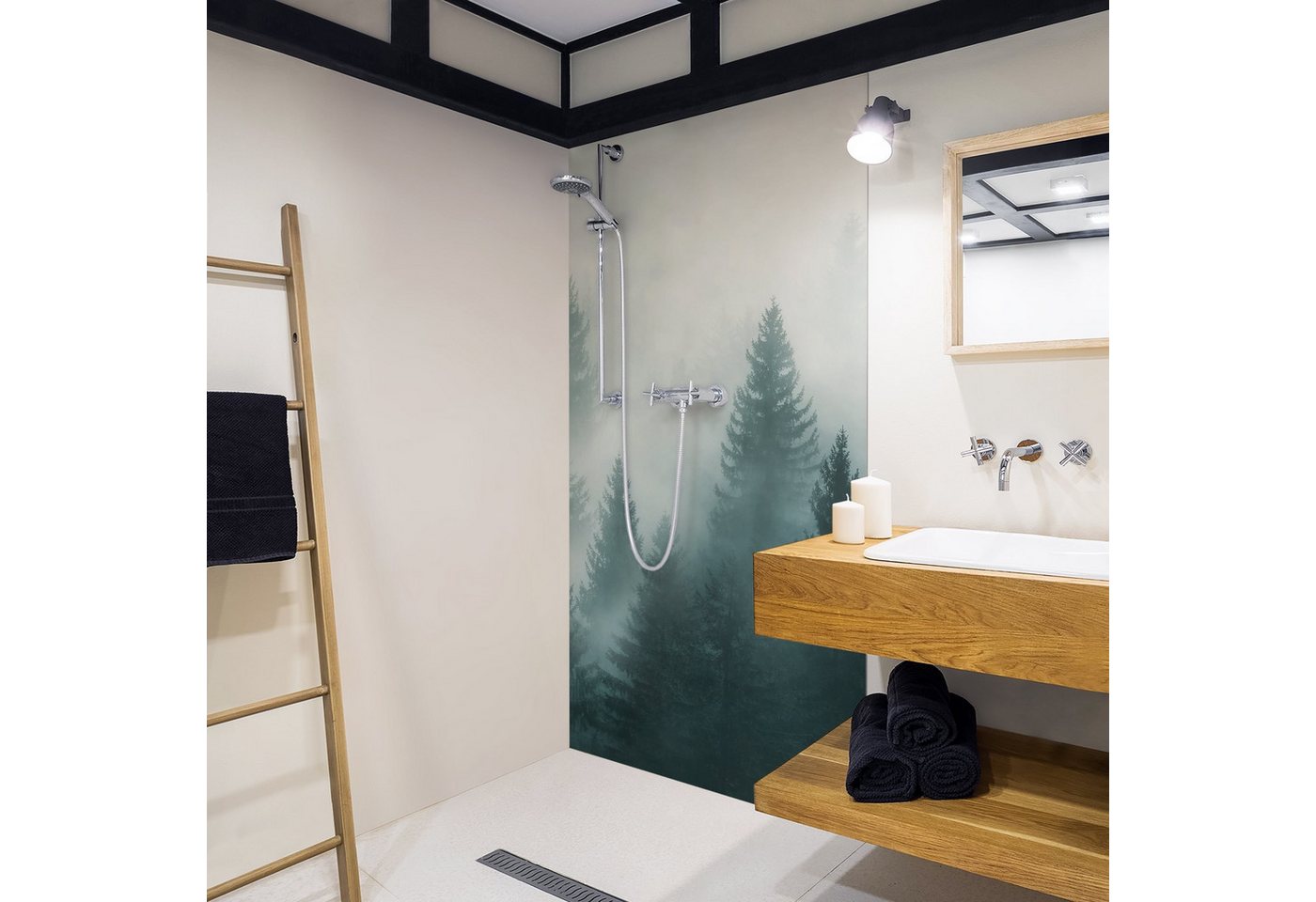 Bilderdepot24 Duschrückwand Fliesen Wald beige Badrückwand ohne Bohren Dusche Natur, (1-tlg., 0,61 mm starke Folie selbstklebend Wandpaneele Dusche versch. Größen), fugenlose & wasserfeste Motiv Rückwand Wandverkleidung für Duschkabine Bild 2