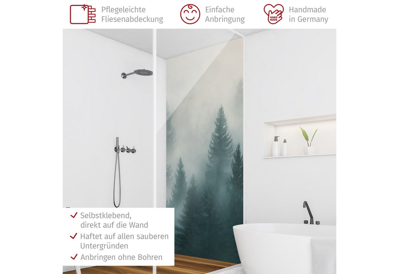 Bilderdepot24 Duschrückwand Fliesen Wald beige Badrückwand ohne Bohren Dusche Natur, (1-tlg., 0,61 mm starke Folie selbstklebend Wandpaneele Dusche versch. Größen), fugenlose & wasserfeste Motiv Rückwand Wandverkleidung für Duschkabine Bild 5
