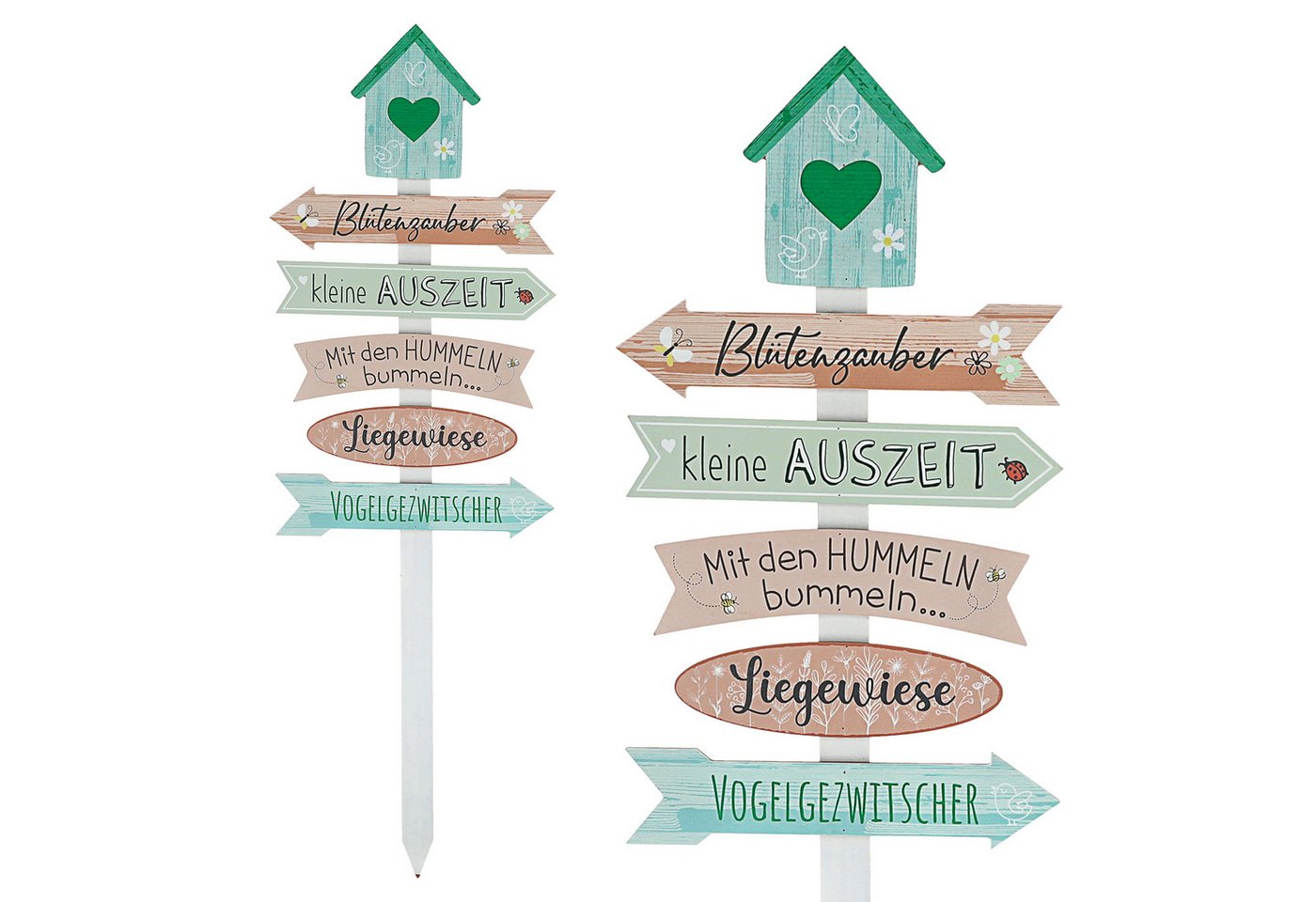 CEPEWA Gartenstecker Gartenschild Wegweiser Holzschild 76cm grün rosa 5 Planken Vogelhaus