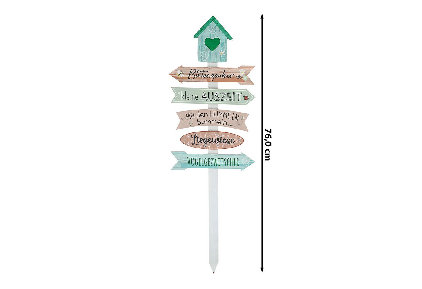 CEPEWA Gartenstecker Gartenschild Wegweiser Holzschild 76cm grün rosa 5 Planken Vogelhaus Bild 2