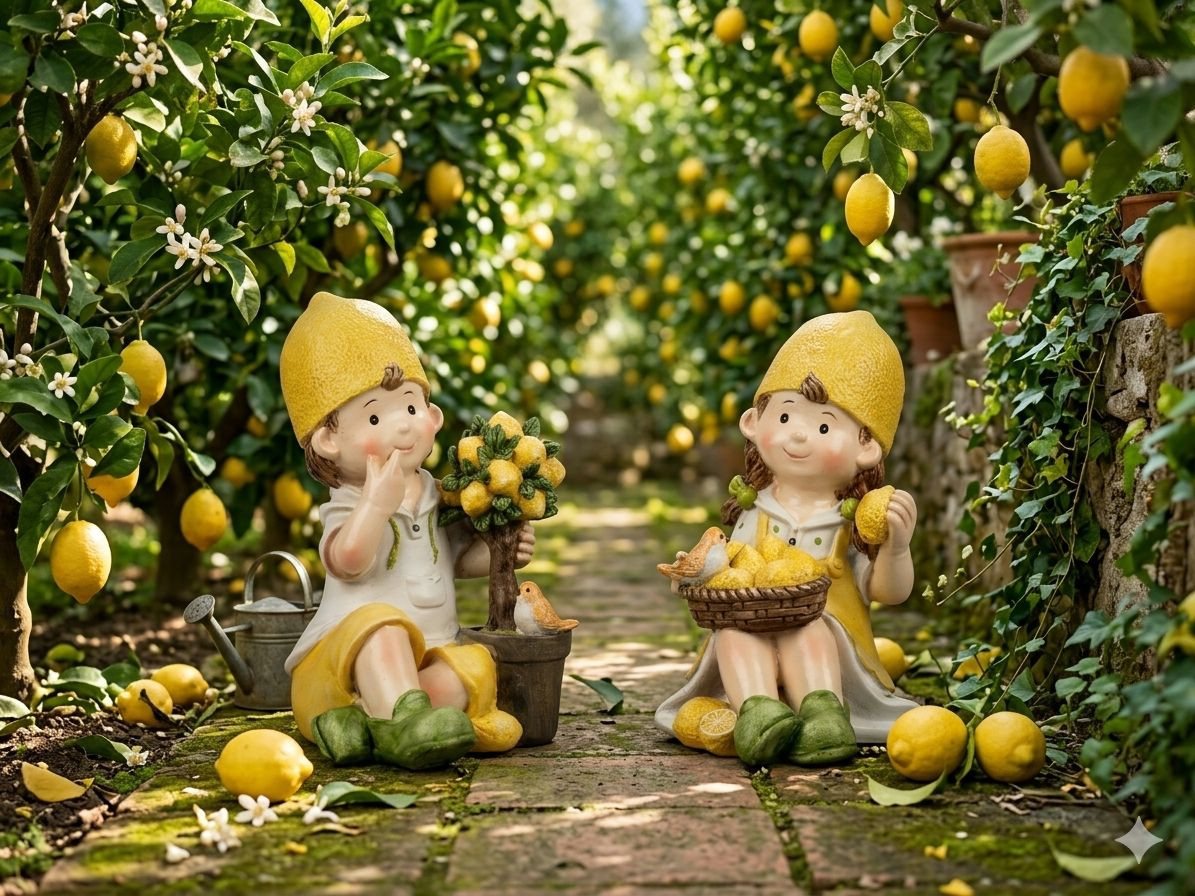 formano Gartenfigur Sommerkinder sitzend mit Zitronen und Bäumchen