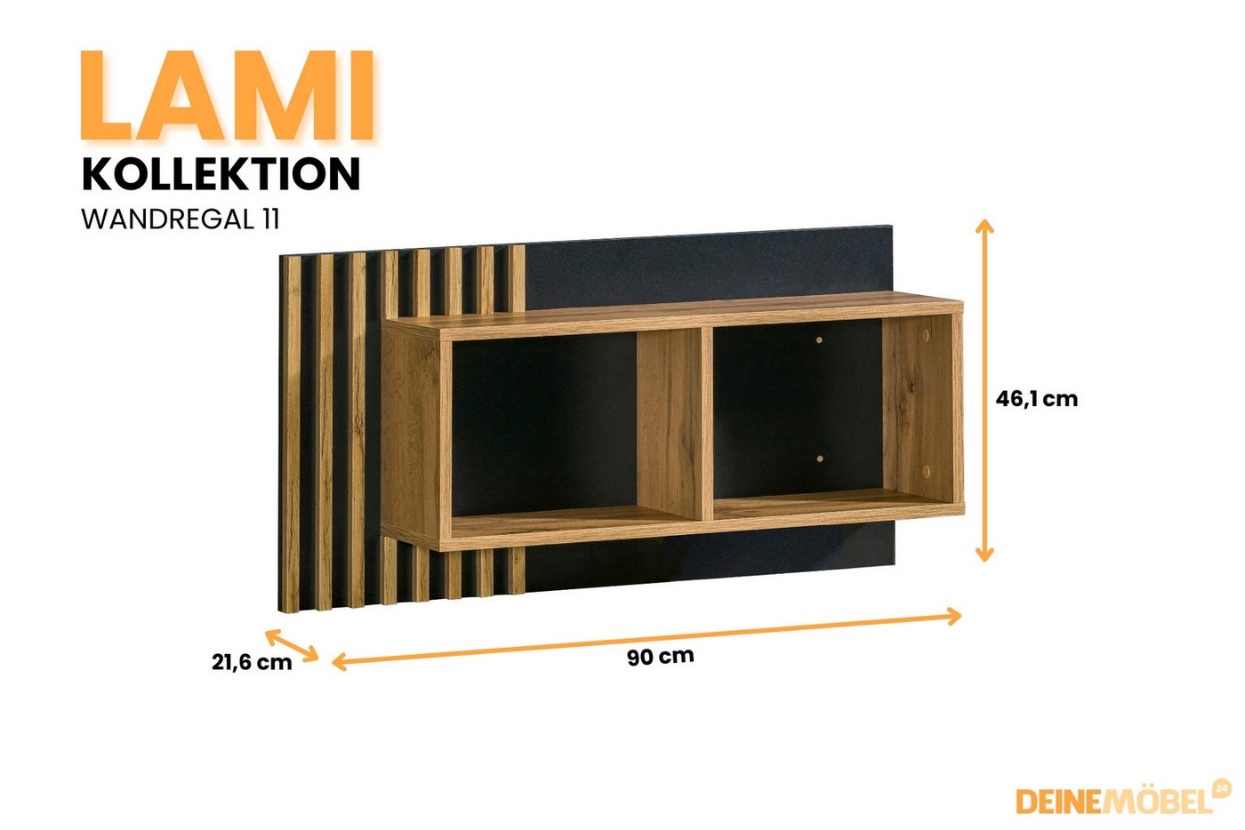 Deine Möbel 24 Hängeregal LAMI 11 Wandregal 90 cm breit LAMI - Kollektion, Set 1-tlg., Robuste, pflegeleichte Materialien mit ABS-Kanten Bild 4