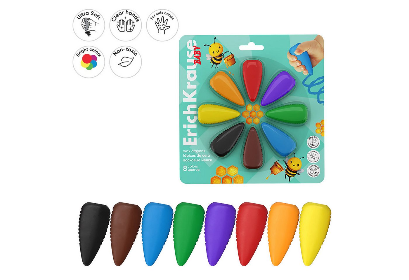 Erich Krause Malkreide, Wachsmalstifte für Kleinkinder 8 Farben Set - bunt Bild 2