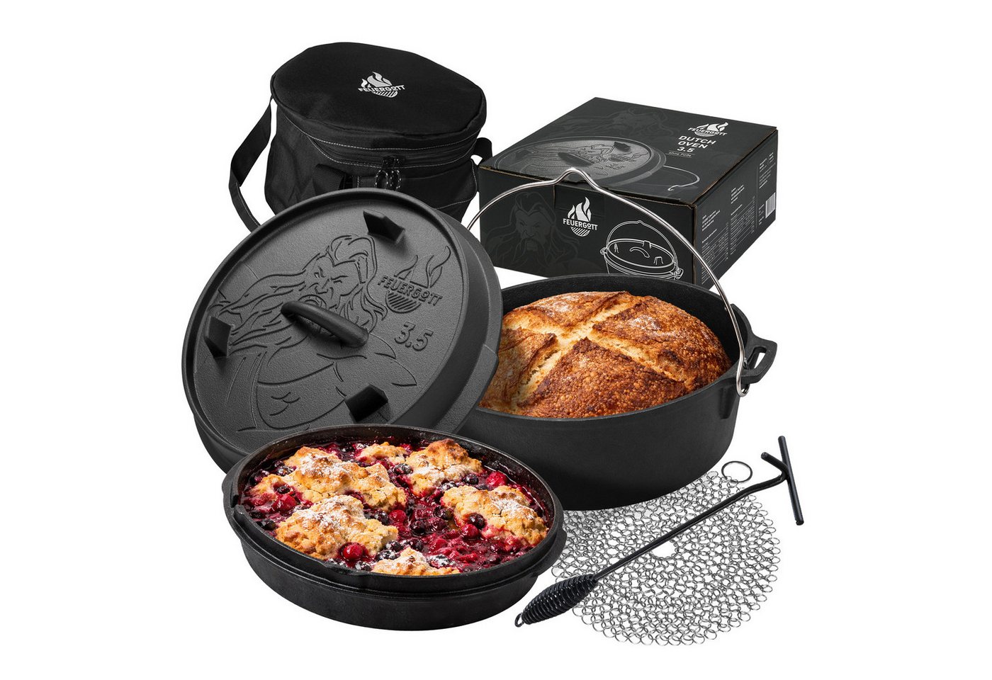 Feuergott Grilltopf FEUERGOTT Dutch Oven Set 3,5 l Set, Gusseisen