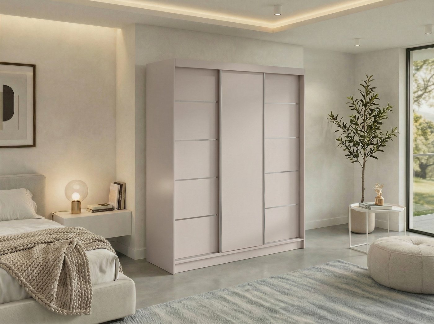 MKS MÖBEL Schiebetürenschrank MACEDONIA 180 (Modern Kleiderschrank, Schiebetürenschrank mit Schubladen) Kleiderschrank 180 cm mit Schubladen, zwei Kleiderbügel