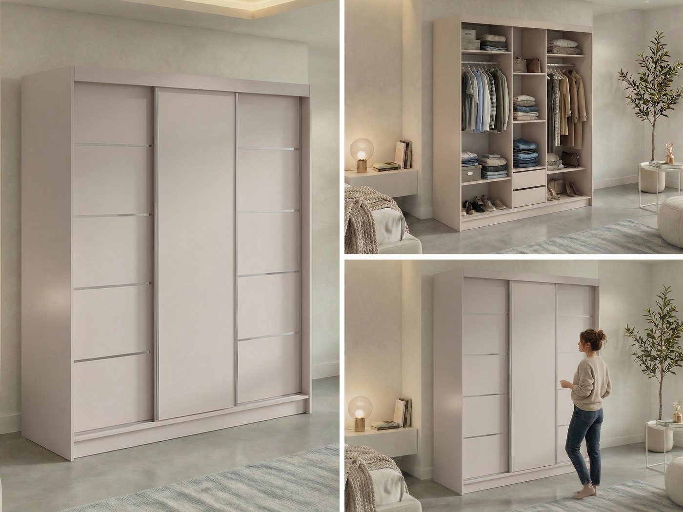 MKS MÖBEL Schiebetürenschrank MACEDONIA 180 (Modern Kleiderschrank, Schiebetürenschrank mit Schubladen) Kleiderschrank 180 cm mit Schubladen, zwei Kleiderbügel Bild 4