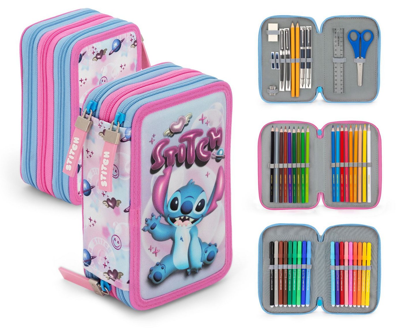 TOP! Federmäppchen Disney Lilo & Stitch - Mäppchen Federmappe, 42 Teile, 3-fach gefüllt, (42-tlg., Mädchen), Reißverschluss Bild 5