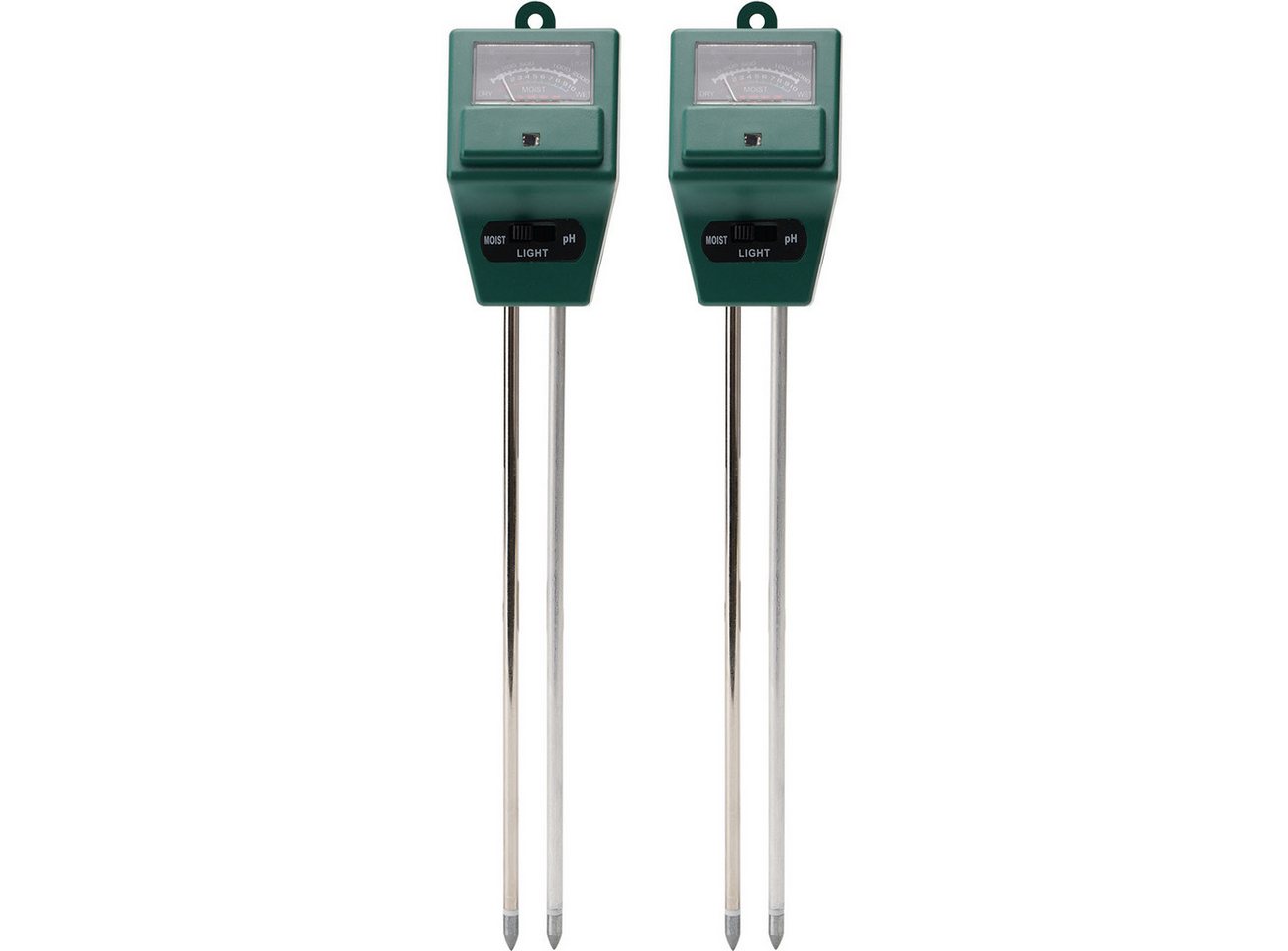 Casativo Feuchtigkeitsmesser 3in1 Bodentester Pflanzenerde-Messgerät für Feuchtigkeit pH-Wert Licht, (2-St., 1er-Set & 2er-Set & 4er-Set), 3-in-1 Bodentest strom- & batteriefrei/inkl. Tabelle mit Idealwerten