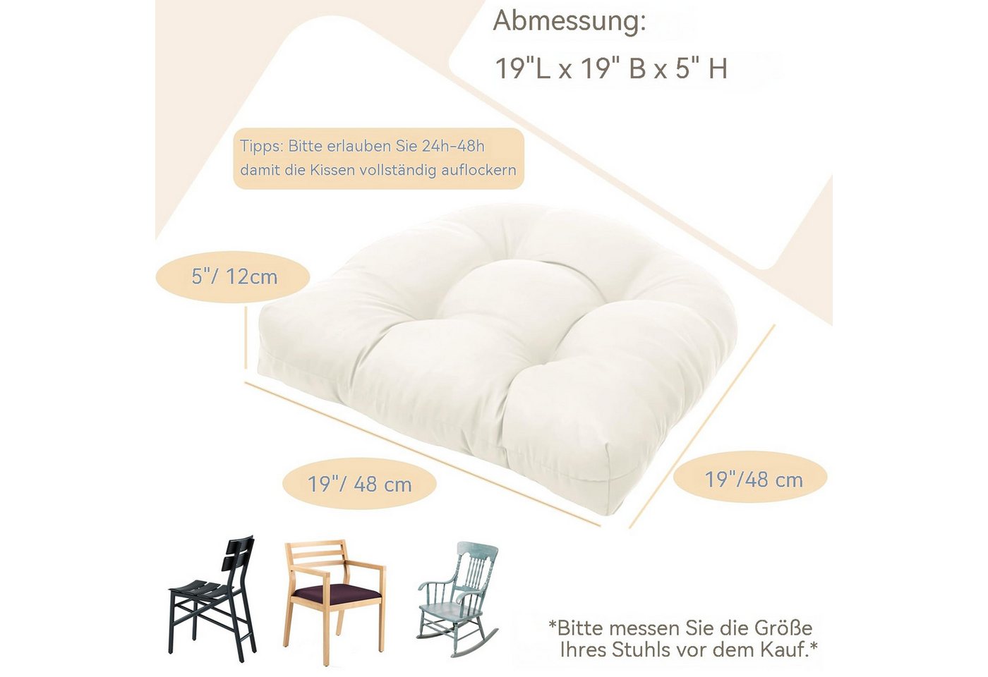 Diwzbyn Sitzkissen Outdoor Stuhlkissen Garten Stuhlpolster wetterfest, Wasserdichtes Outdoor-Stuhlkissen-Set (2er-Pack), 19 x 19 Zoll Bild 2