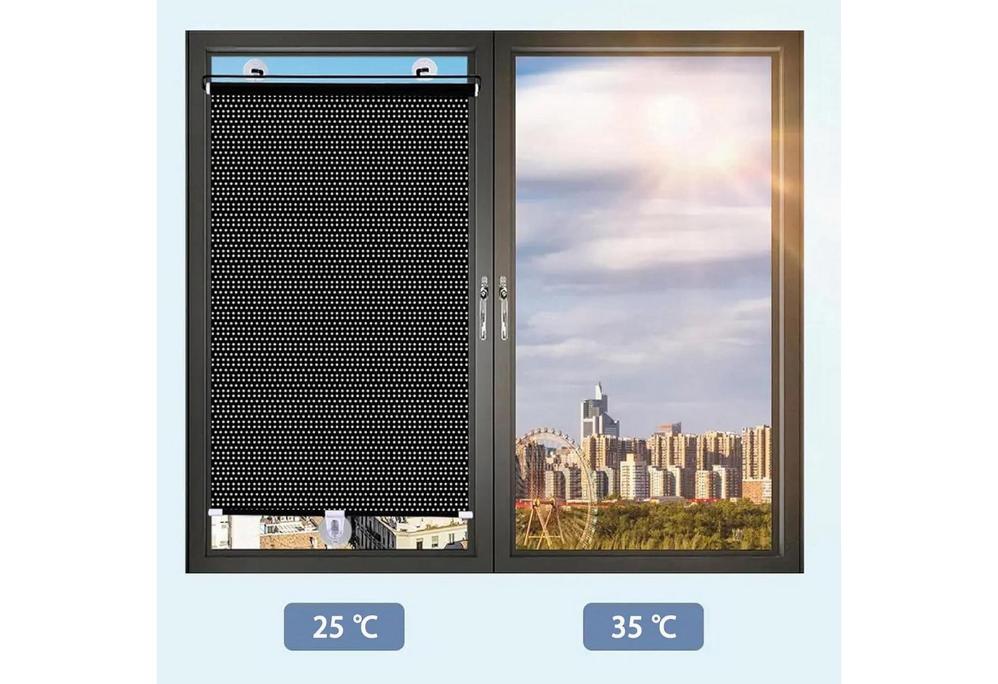 Dachfensterrollo Fensterrollo, Sonnenschutzrollo, Verdunkelungsrollo, Rollo, ibettertec, Ohne Bohren montierbar, mit wiederverwendbaren Saugnäpfen auf glatten Glasflächen befestigen., Haftfix, Bohrfreie Montage, Halbtransparentes Material
