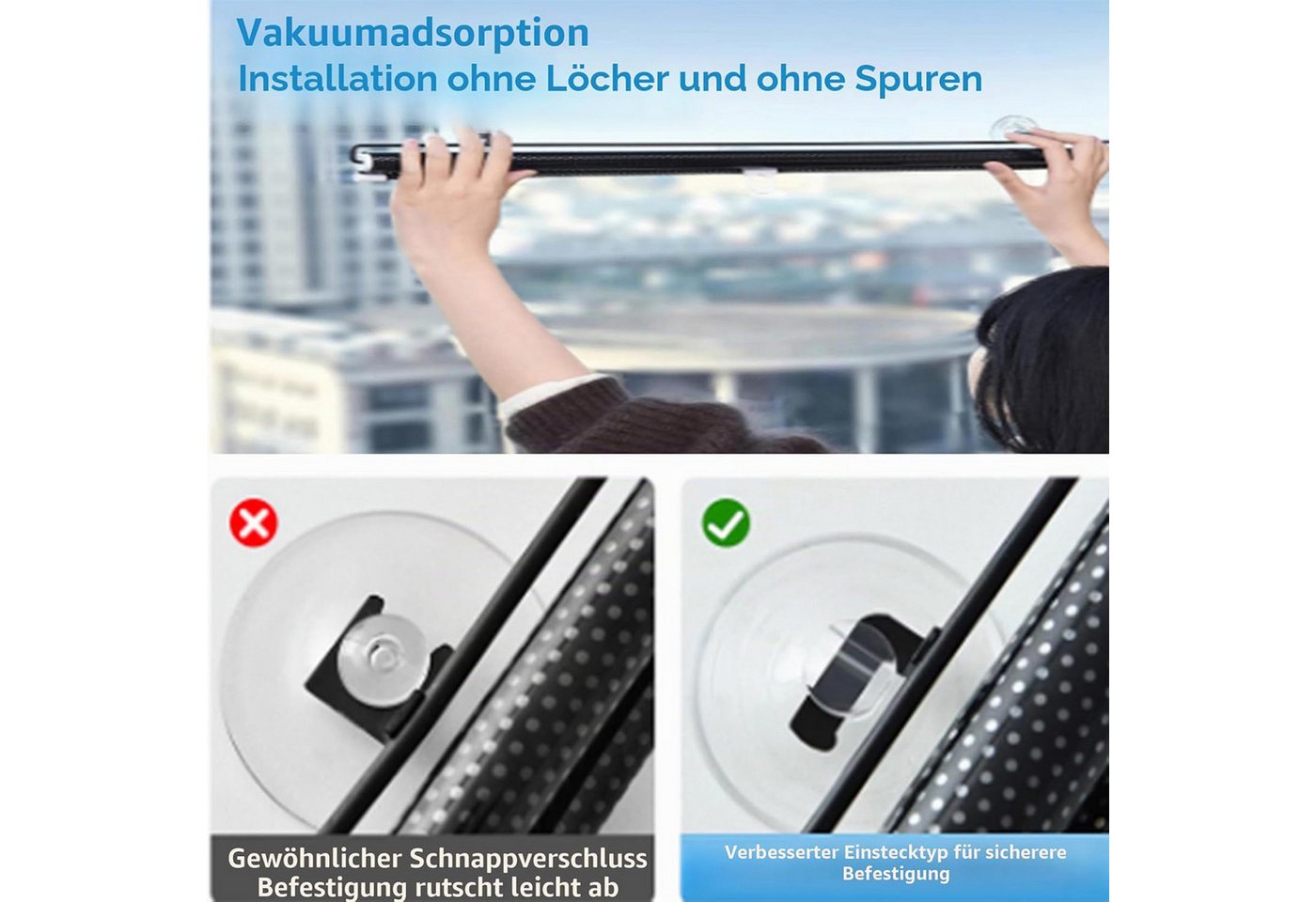 Dachfensterrollo Fensterrollo, Sonnenschutzrollo, Verdunkelungsrollo, Rollo, ibettertec, Ohne Bohren montierbar, mit wiederverwendbaren Saugnäpfen auf glatten Glasflächen befestigen., Haftfix, Bohrfreie Montage, Halbtransparentes Material Bild 3