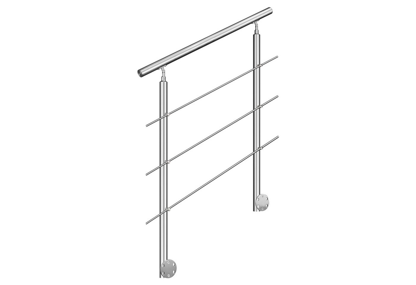 AICA Treppengeländer Geländer-Set aus Edelstahl 304 Seitenmontage Verlängerbar L 100-240 cm, 100 cm Länge, Packung, 3-tlg., V2A, höhen- und winkelverstellbar, wahlweise mit 3 oder 5 Querstreben Bild 3
