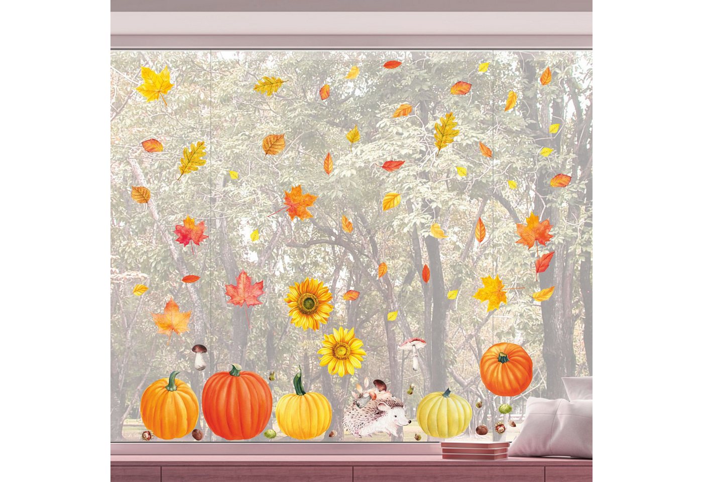 nikima Fensterbild Fensterbilder Herbst selbstklebend - Statisch Haftende PVC Aufkleber