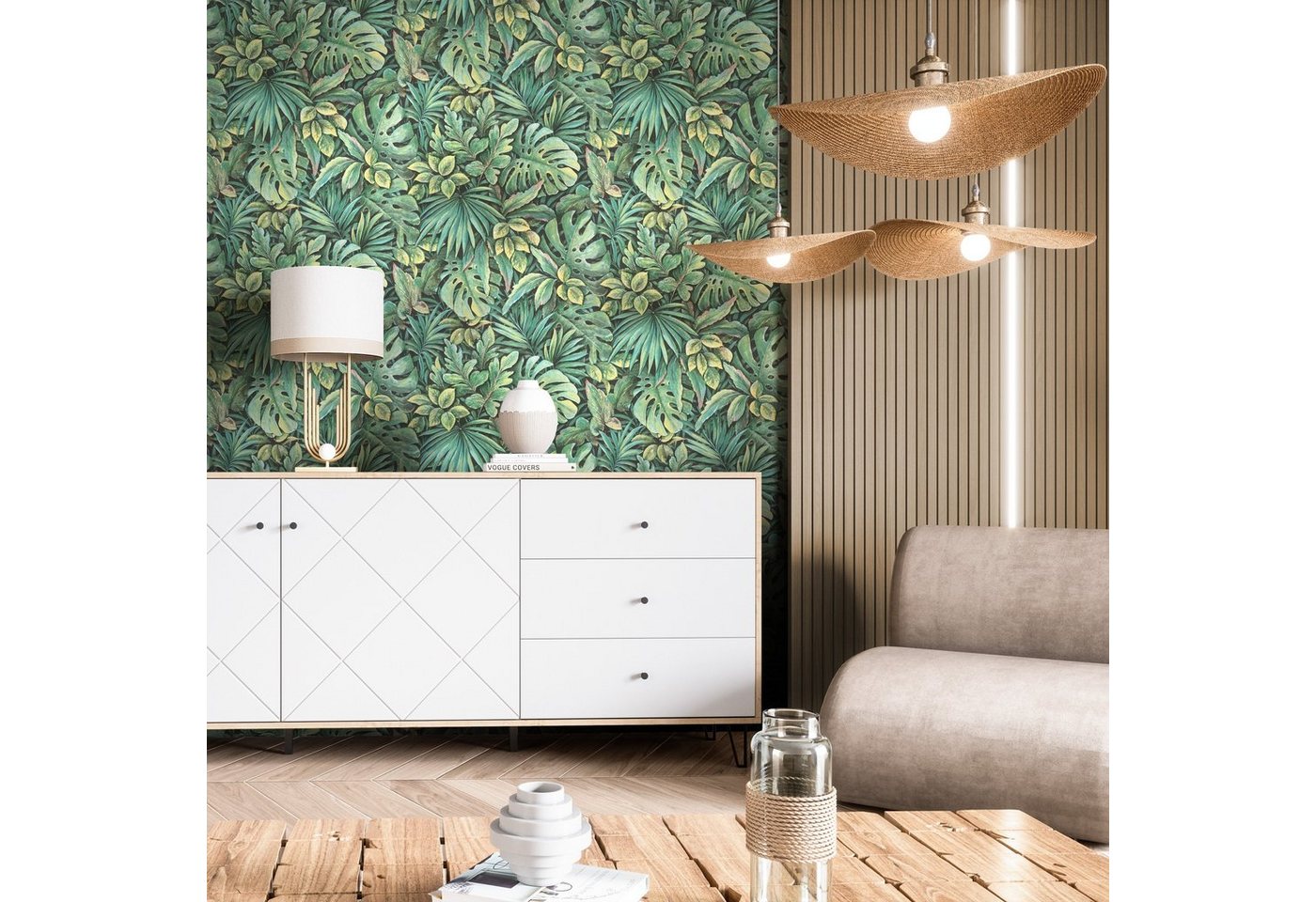 Newroom Vliestapete Anatole Tapete Dschungeltapete Dschungel,Blätter,Monstera, Grün Tapete Tropisch Dschungel - Dschungeltapete Blätter Floral Modern Blätter Monstera für Wohnzimmer Schlafzimmer Küche, Blätter Bild 5