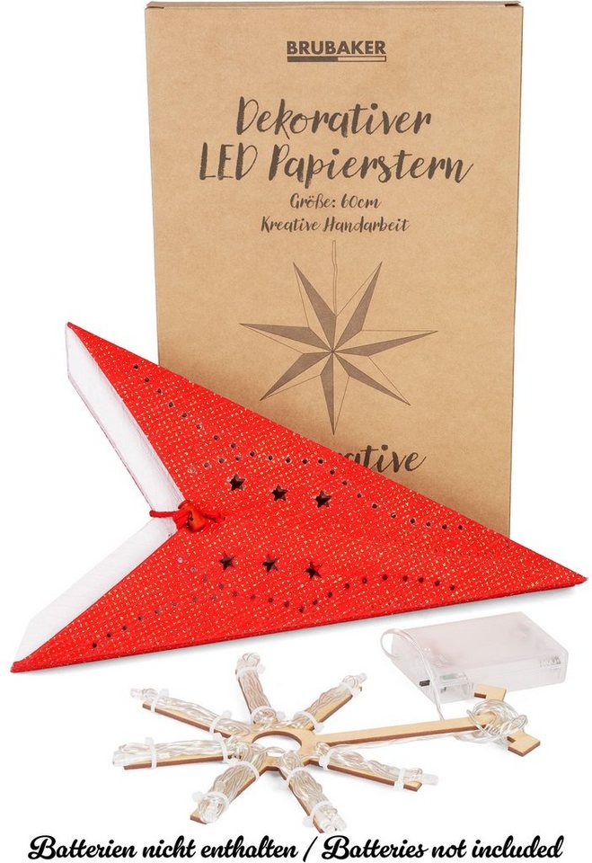 BRUBAKER LED Stern 3D Weihnachtsstern zum Aufhängen - LED Papierstern mit Timer, Batteriebetrieben und Beleuchtet, LED fest integriert, Warmweiß, 60 cm Adventsstern mit modernem Muster - Leuchtstern Deko Weihnachten