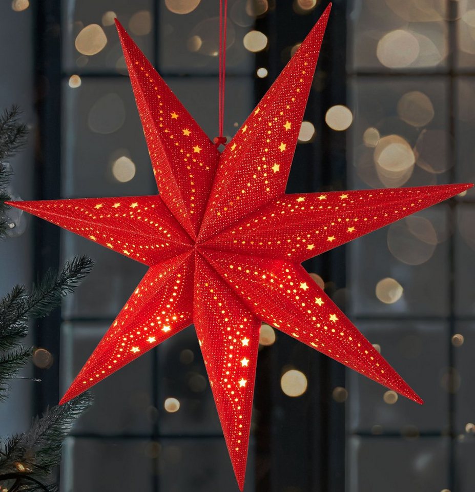 BRUBAKER LED Stern 3D Weihnachtsstern zum Aufhängen - LED Papierstern mit Timer, Batteriebetrieben und Beleuchtet, LED fest integriert, Warmweiß, 60 cm Adventsstern mit modernem Muster - Leuchtstern Deko Weihnachten Bild 5