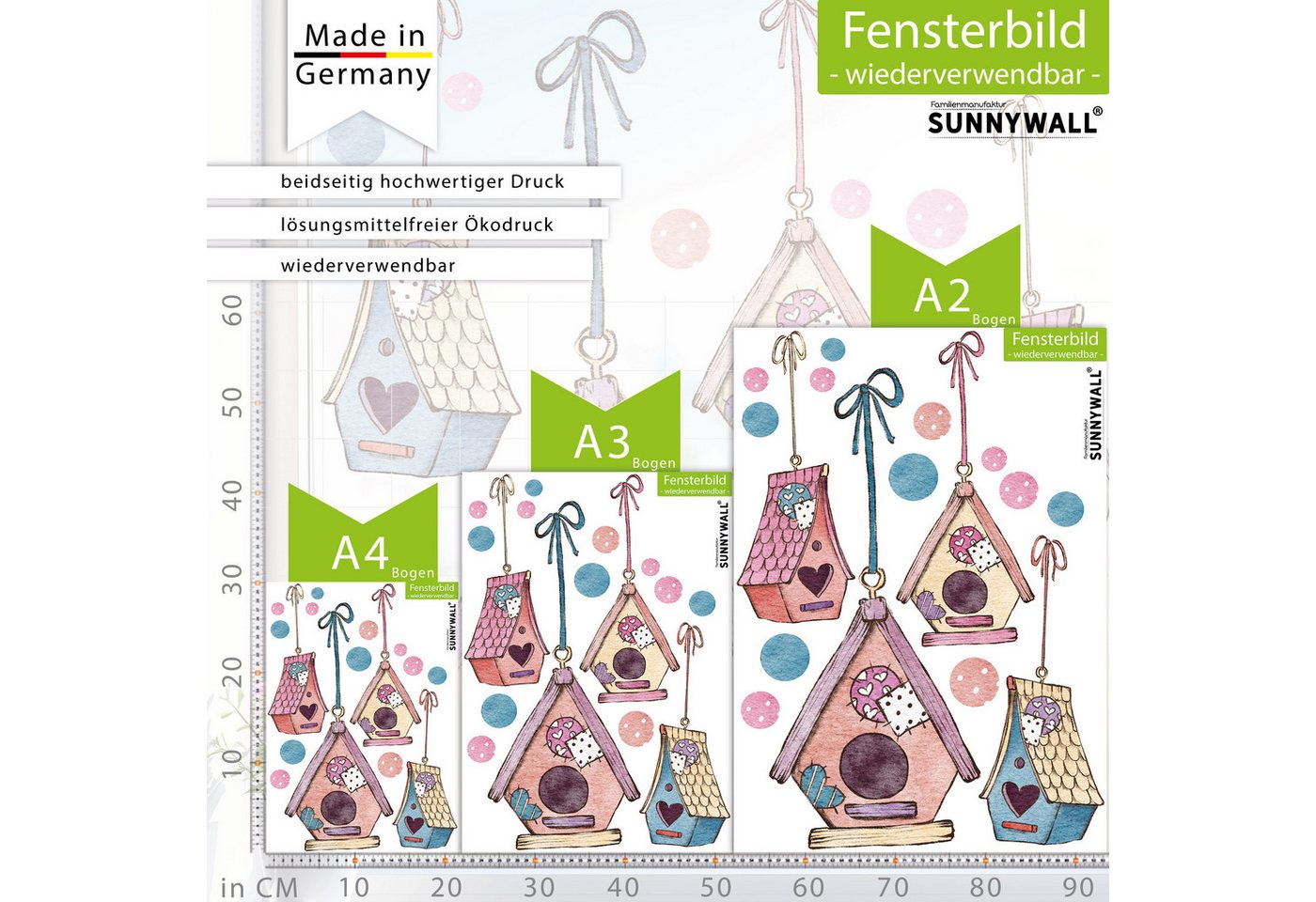 Sunnywall Fensterdekoration wiederverwendbares Fensterbild Vogelhaus niedlich Vogel Häusschen, wiederverwendbar, statisch haftend, beidseitiger Druck Bild 3