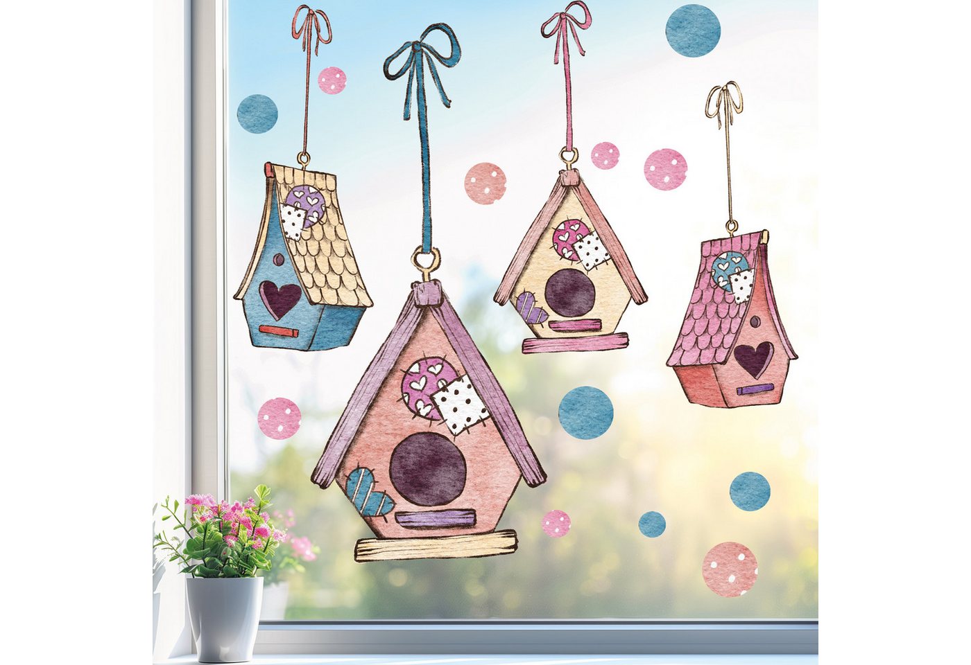 Sunnywall Fensterdekoration wiederverwendbares Fensterbild Vogelhaus niedlich Vogel Häusschen, wiederverwendbar, statisch haftend, beidseitiger Druck Bild 5