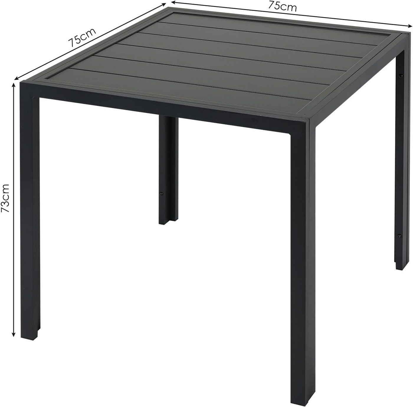 TLGREEN Gartentisch Komplett aus Aluminium, 75x75 cm Balkontisch Wetterfest, (Alu Quadratisch Esstisch,Outdoor Rostfreier Vollmetalltisch), Für Terrassen Garten Balkon, Brettbreite 11cm Bild 3
