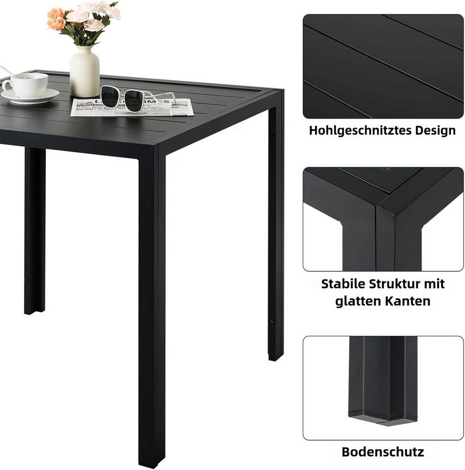 TLGREEN Gartentisch Komplett aus Aluminium, 75x75 cm Balkontisch Wetterfest, (Alu Quadratisch Esstisch,Outdoor Rostfreier Vollmetalltisch), Für Terrassen Garten Balkon, Brettbreite 11cm Bild 5