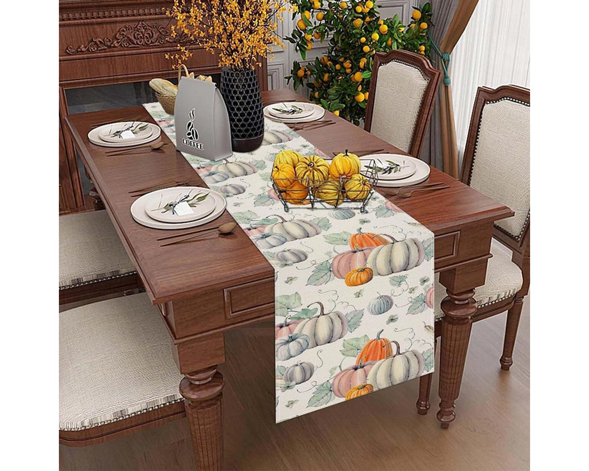 LAPAPRO Tischläufer Halloween Tischläufer Leinen mit Kürbis Druck, 1 Stück,33 x 183 cm