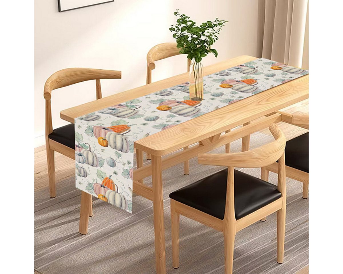 LAPAPRO Tischläufer Halloween Tischläufer Leinen mit Kürbis Druck, 1 Stück,33 x 183 cm Bild 2