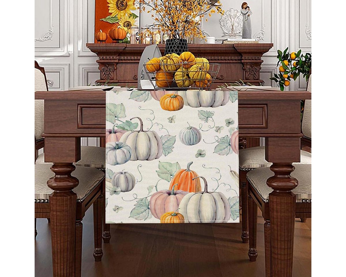 LAPAPRO Tischläufer Halloween Tischläufer Leinen mit Kürbis Druck, 1 Stück,33 x 183 cm Bild 3