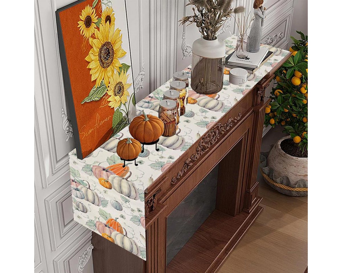 LAPAPRO Tischläufer Halloween Tischläufer Leinen mit Kürbis Druck, 1 Stück,33 x 183 cm Bild 5