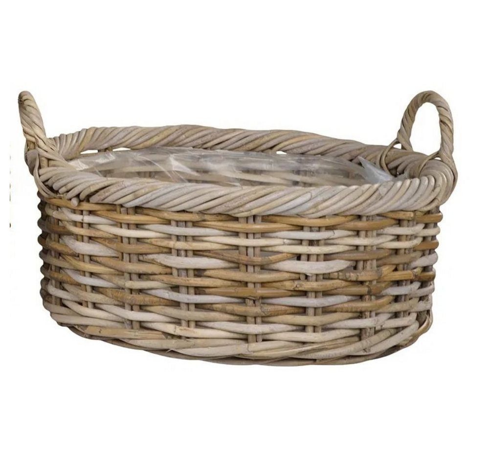 LebensWohnArt Pflanzschale Natur Rattankorb NORDERNEY Kubu Grey ca.40cm Pflanzkorb Griffe Bild 3