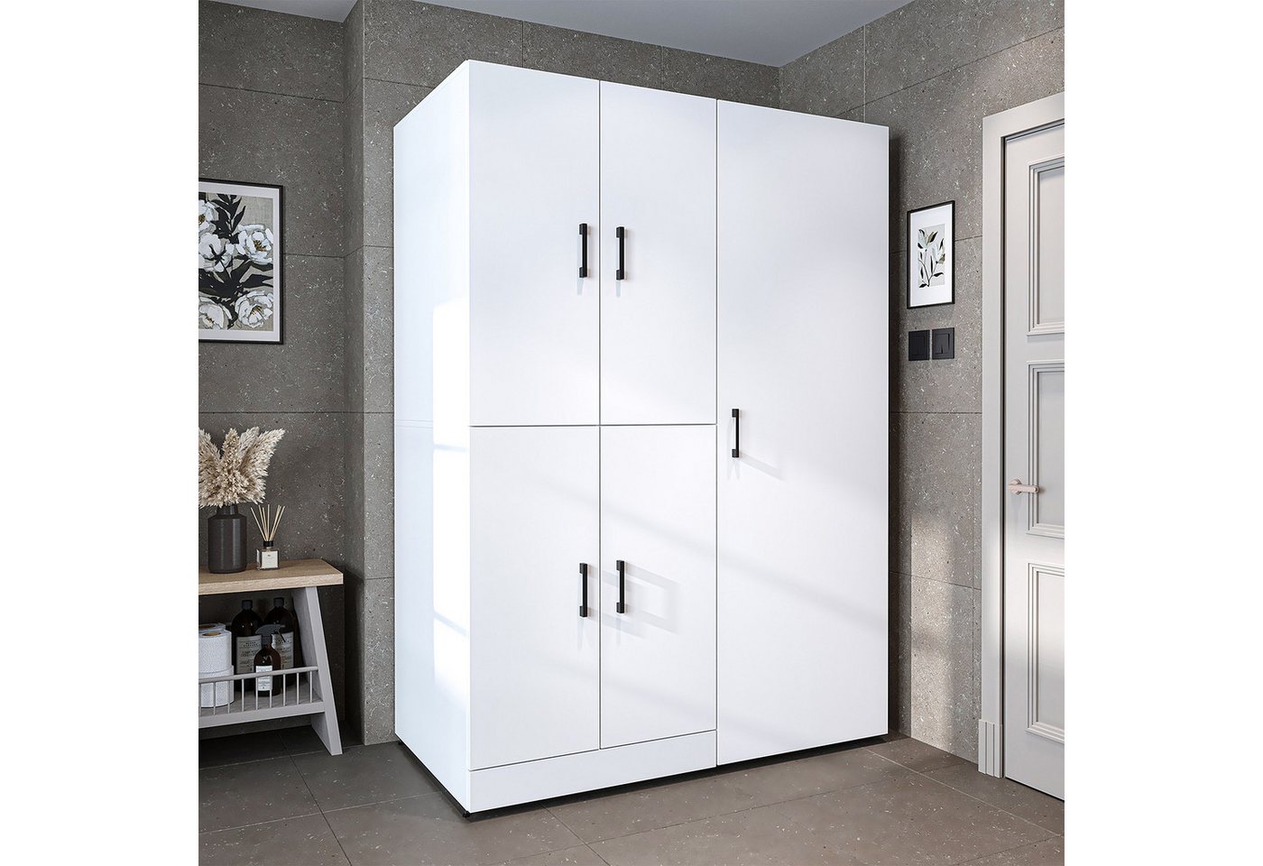 Roomart Waschmaschinenumbauschrank DORA 130 cm – Schrankkombination für Waschmaschine und Trockner (Waschmaschinenschrank DORA für Trockner & Waschmaschine in 4 Farben) Soft-Close, Ausziehplatte für Wäschekorb, Hochschrank, 4 Farben Bild 3