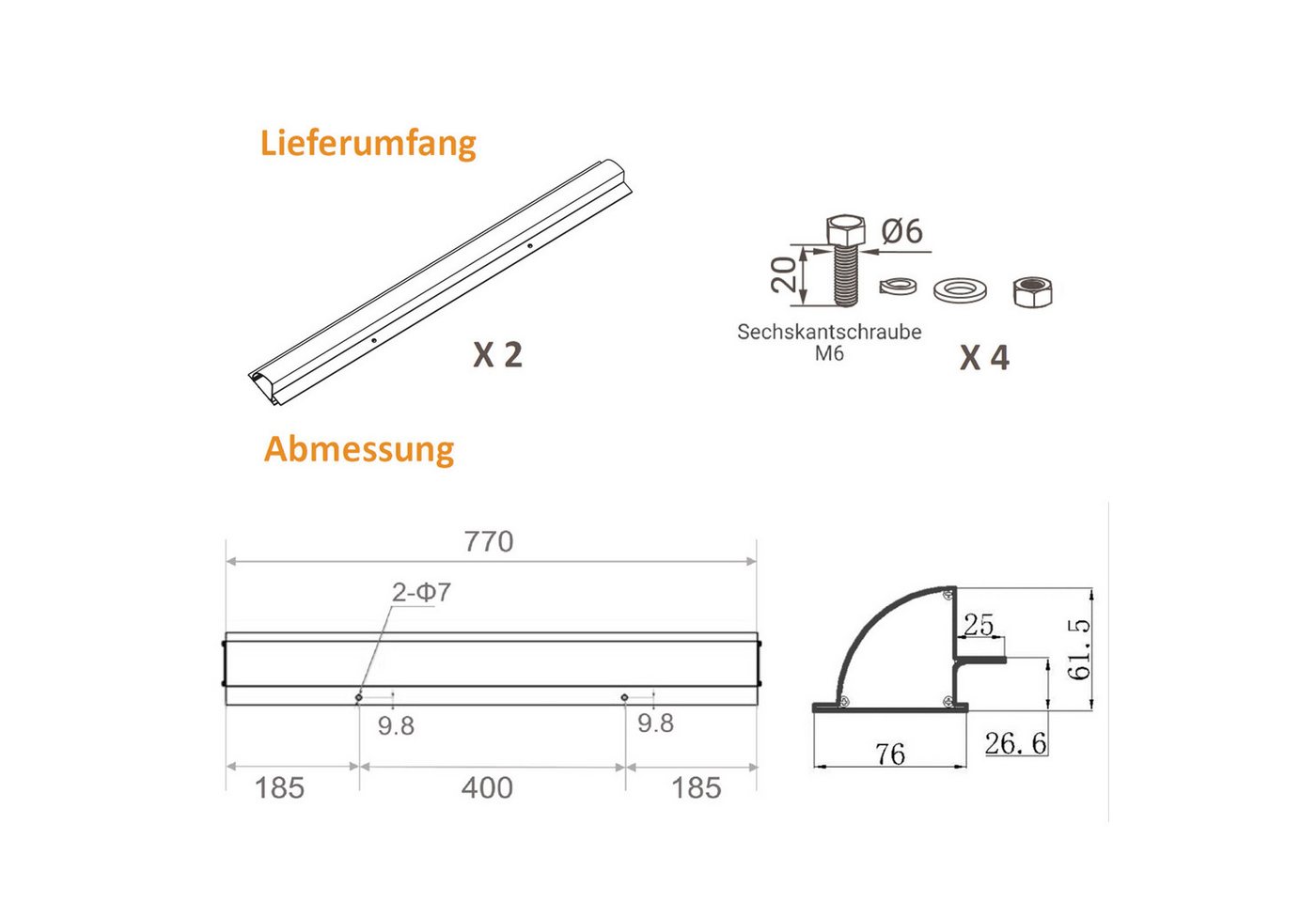 enjoy solar Solarmodul-Halterung Alu Solarmodulhalterung Schiene 550mm/670mm/770mm für Wohnmobil, (Herstellersgarantie 5 Jahre, ideal für Wohnmobile Caraven Boot) Bild 4