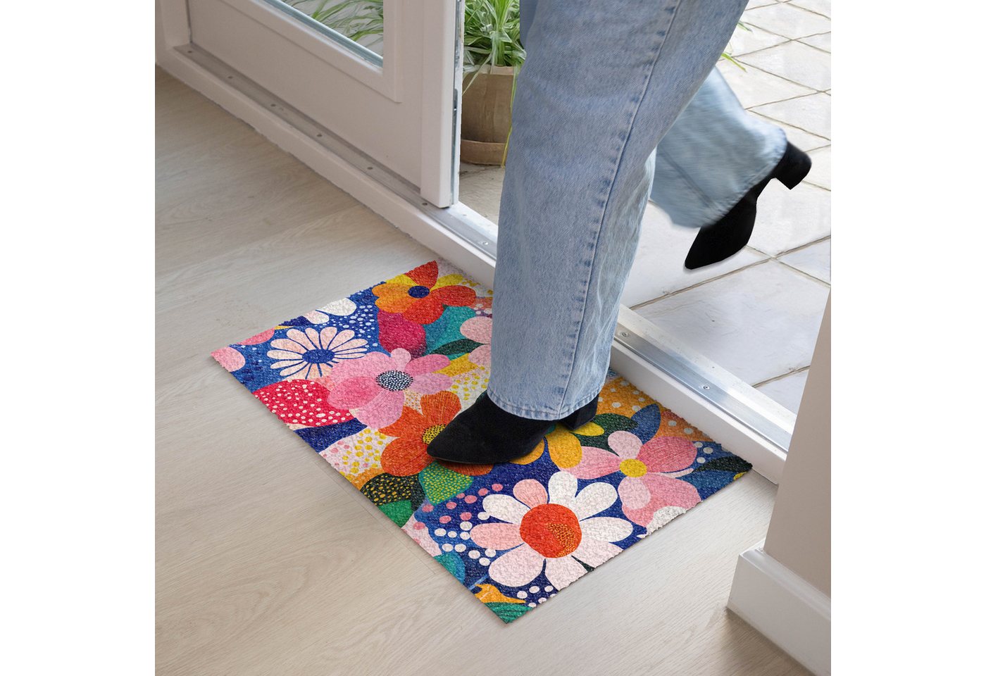 MuchoWow Fußmatte Blumen - Bunt - Tupfen, Rechteckig, innen Schmutzfangmatte, Tür, Schmutzfänger Flur, Teppich 60x40 cm Bild 4