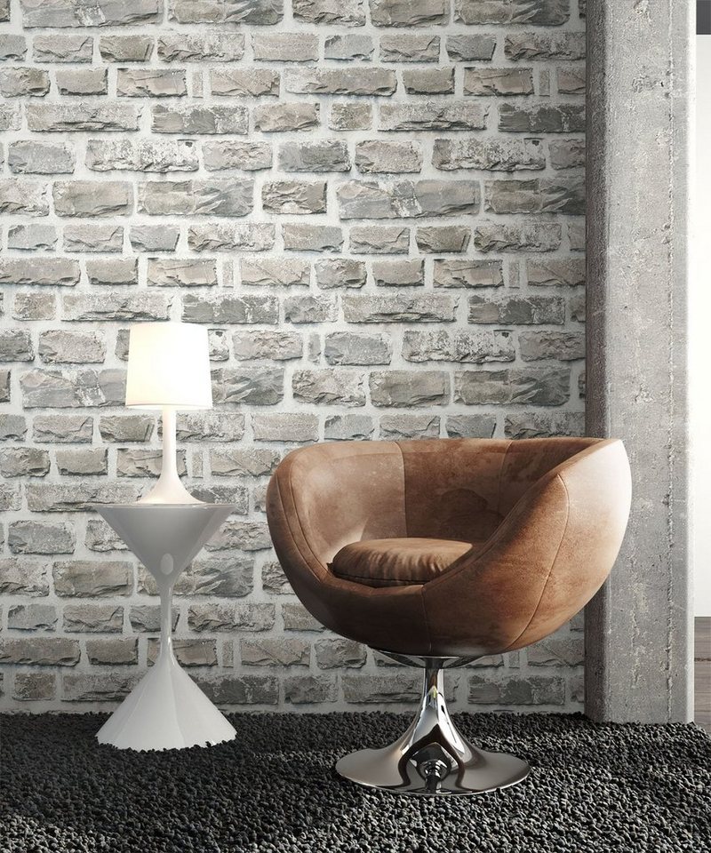 Newroom Vliestapete, Steintapete Grau Ziegelstein Backstein Mauerwerk Klinker Tapete Steinoptik Wohnzimmer Schlafzimmer Flur, Tapete Steinoptik Wohnzimmer Bild 2
