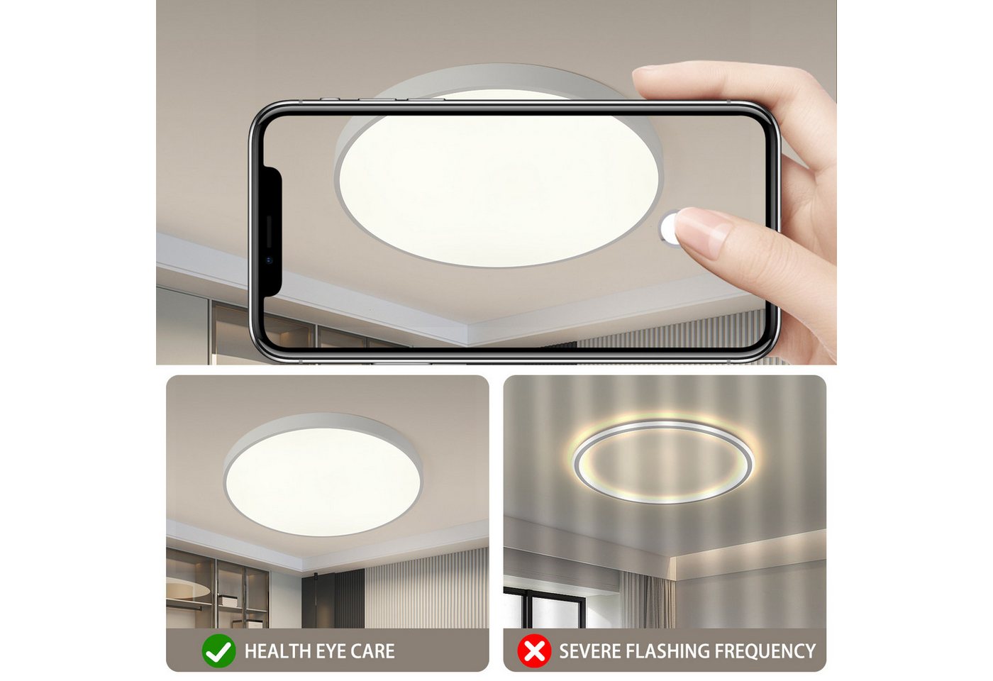 style home LED Deckenleuchte Deckenlampe, 12W-Ø23x5cm, LED fest integriert, Warmweiß 3000K, nicht dimmbar ohne Fernbedienung, für Küche Diele Flur Balkon, 23x23x5 cm, Weiß Bild 2