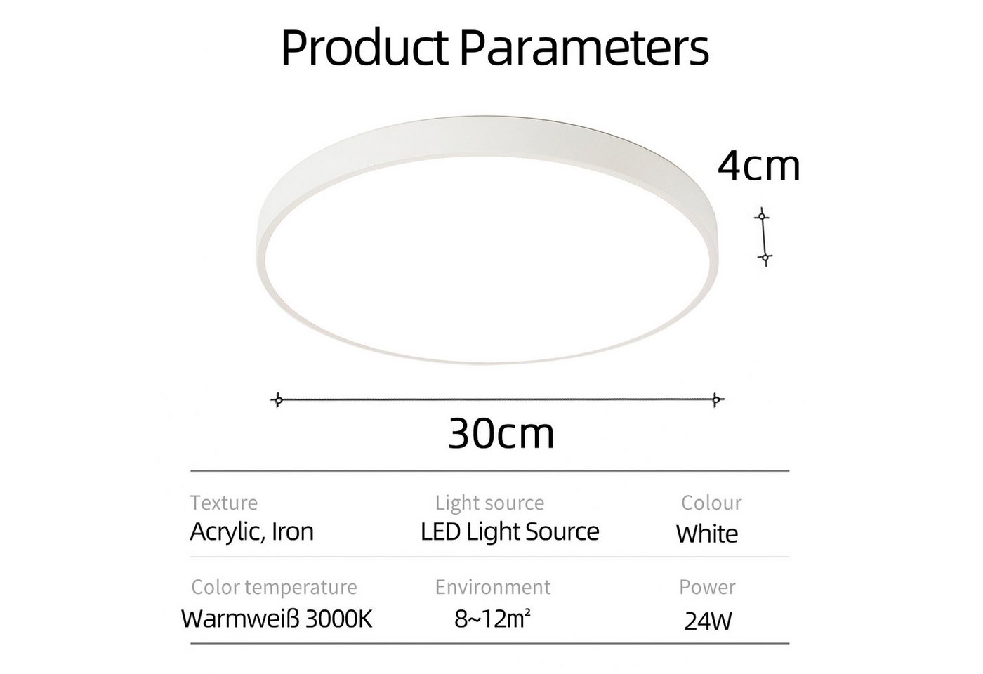 style home LED Deckenleuchte Deckenlampe, 24W-Ø30x4cm, LED fest integriert, Warmweiß 3000K, nicht dimmbar ohne Fernbedienung, für Wohnzimmer Schlafzimmer Büro Küche Diele, Ø30x4cm, Weiß